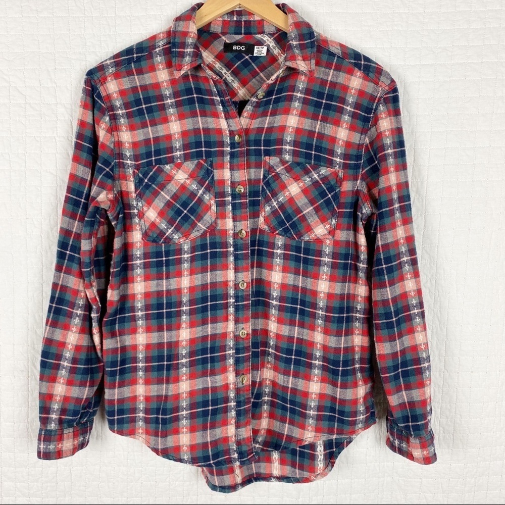 BDG Long Sleeve Plaid Button-Down Flannel Top XS
